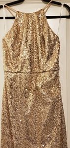 David's Bridal gold sequin dress!